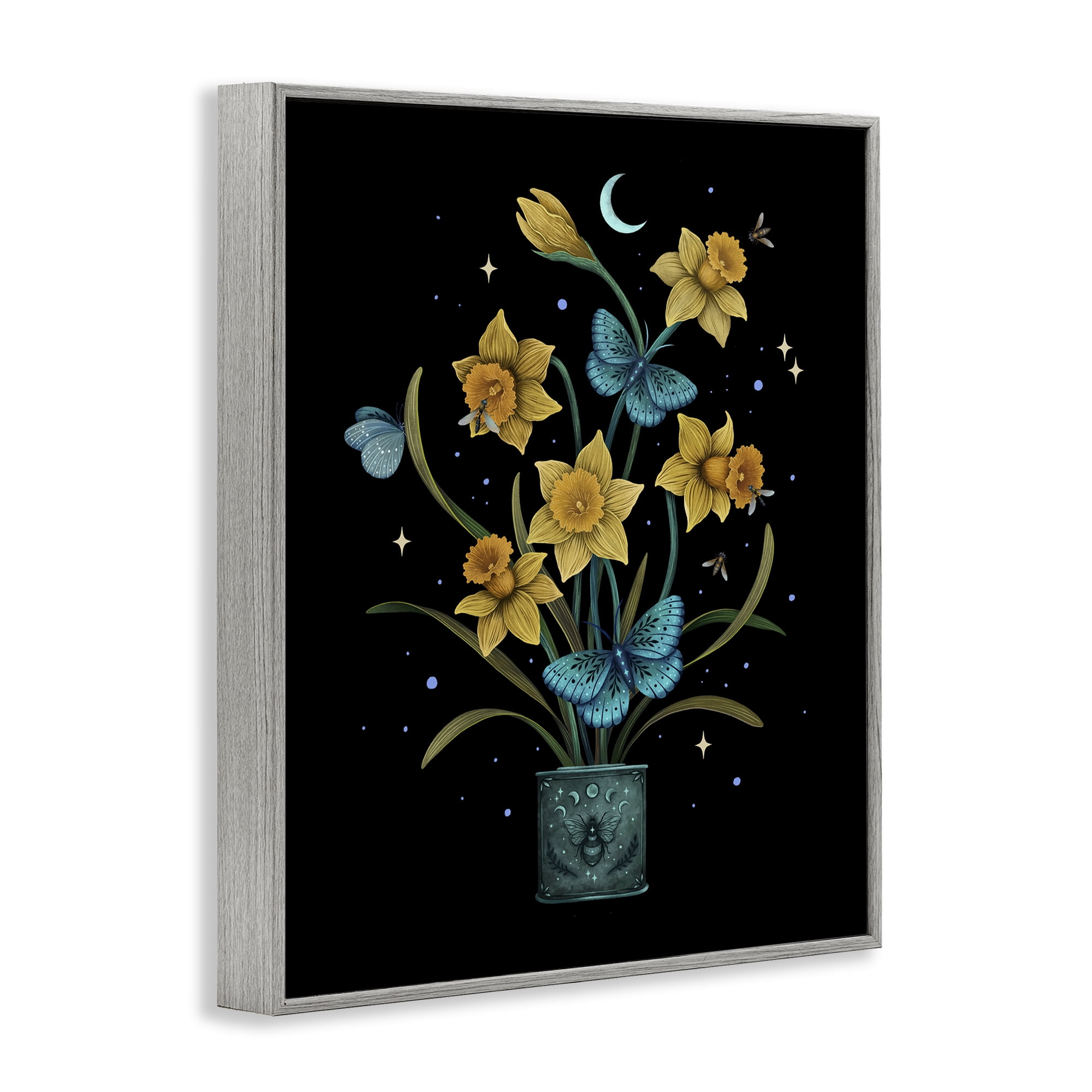 Stupell Industries Mystical March Daffodils Gray Framed Giclee Art, design by Episodic Drawings
