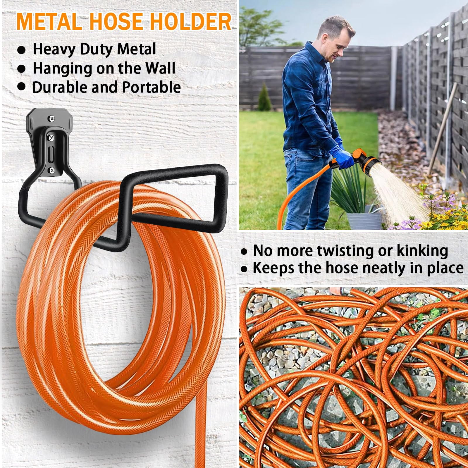 Hose Hanger  Holder Wall Mount Heavy Duty Organizer For Garden Hoses Metal Hook Outdoor Rack Water 3 Pack
