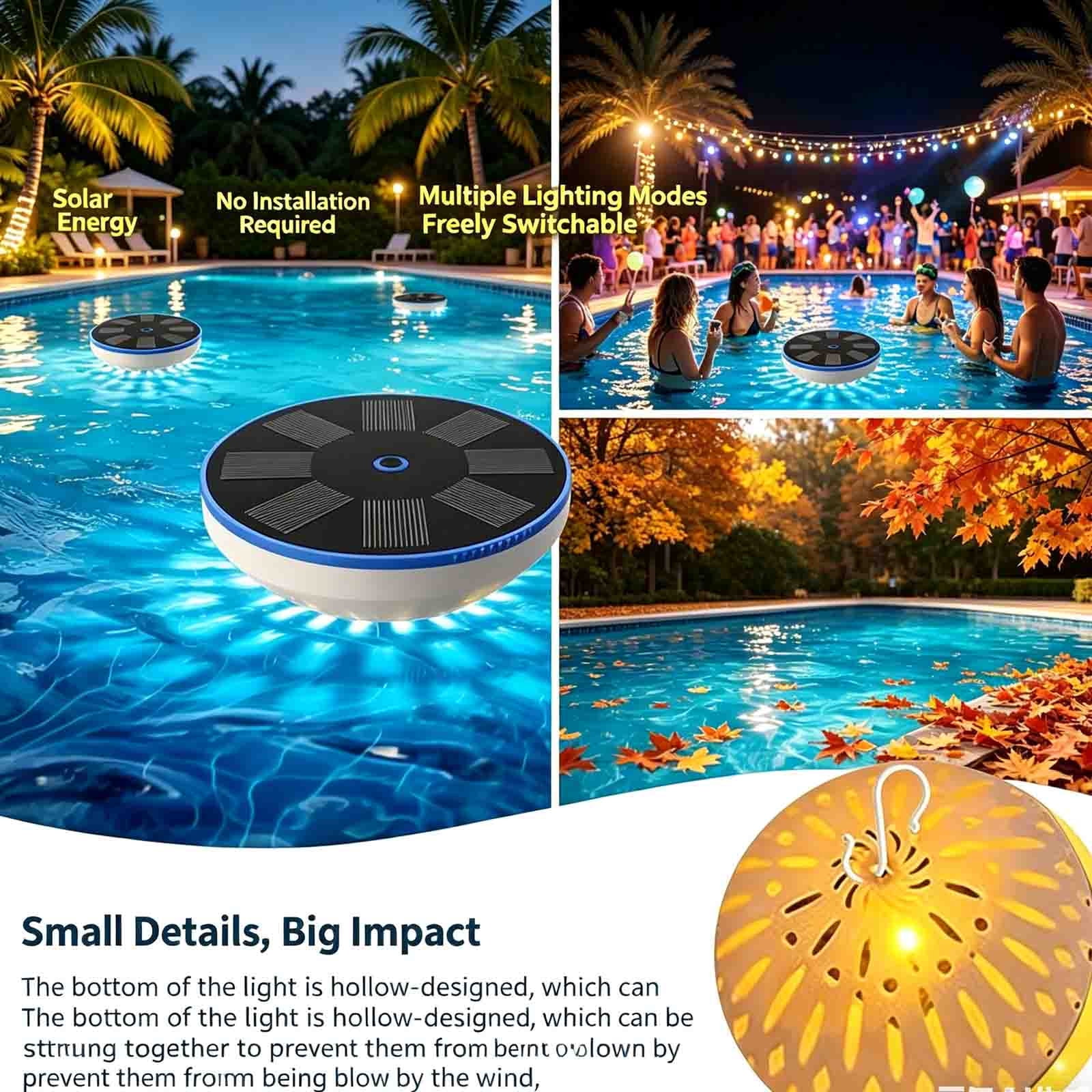 Eolstice Solar Fountain, Solar-Powered Water Spout with LED Light and 5 Nozzles, Water Shortage Sensor for Bird Bath, Outdoor Garden Courtyard Swimming Pool Decor
