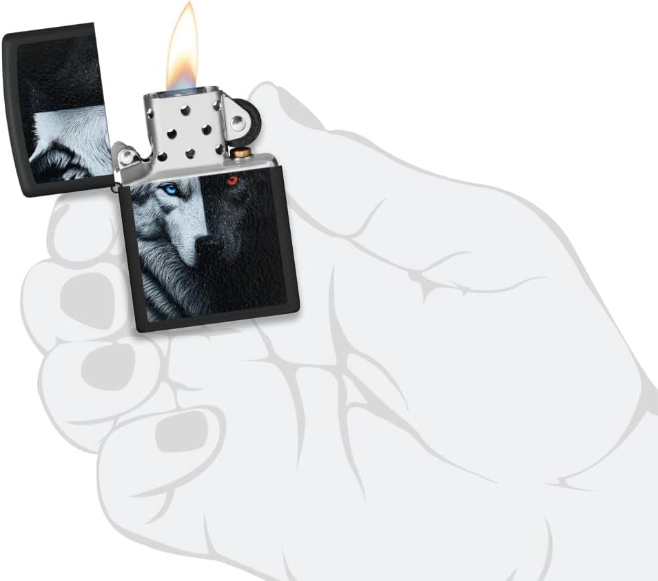 Zippo Lighter - Customized Message Two Wolves Black Matte Pocket Lighter 46694