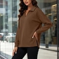 thumbnail image 4 of Dolkfu Brown going out tops Retro V-Neck Long Sleeve Sweatshirt Relaxed Fit Romance Solid Modern Sweatshirts & Hoodies Coffee,L, 4 of 7