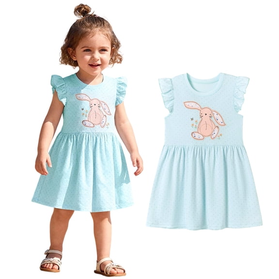 Toddler Girls Easter Dress Sleeveless Bunny Print Dress Crew Neck Midi Dress Summer Dress Girls Dresses for Girls 2-3 Years