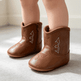 thumbnail image 5 of Baby Boys Girls Western Cowboy Ankle Boots, Soft Sole Side Hook Loop First Walker Boots for Infant Toddler Dress Shoes, 5 of 6