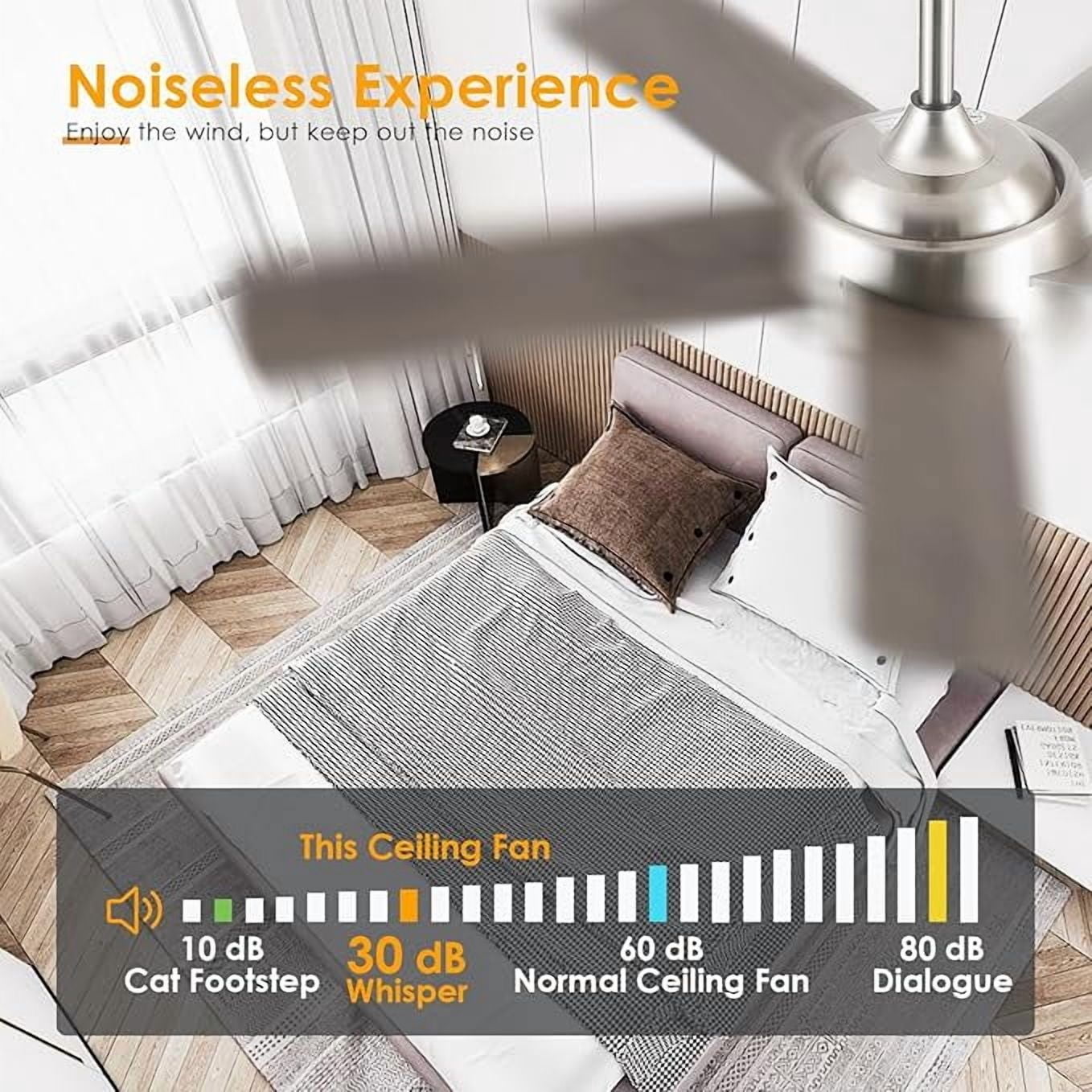 YIOSI 46" Nickel Ceiling Fan with Lights & Remote - Modern Low Profile, Reversible DC Motor, 5 Dual-Sided Blades, LED Light, APP/Remote Control, Quiet & Energy Efficient - Nickel