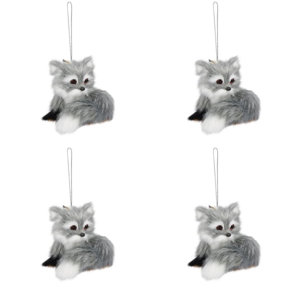 4PC Forest Animals Ornaments, 3D Plush Pendant, Woodland Animal Faux Fur Plush Hanging Ornaments Family Educational Playset for Fall, Christmas, Winter Birthday Party Supplies