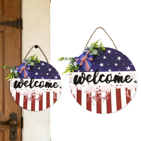 Niriyo 4th of July Wreath, Patriotic Wreaths for Front Door Wooden Welcome Wreath for Front Door, Independence Memorial Day Decorations - Round Outdoor Door Hanger for Porch, Wall, Window Decor 12In