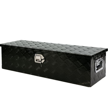 

Seizeen Truck Tool Box 39 inch Large Aluminum Truck Bed Tool Box Underbody Storage Truck Trailer Pickup RV Bed Organizer Lockable with Side Handle Lid w/Gas Struts Black Anti-collision Surface