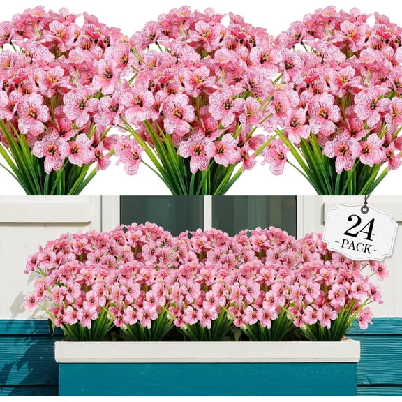 Bootesun 24 Bundles Artificial Flowers for Outdoor, No Fade Fake Plastic Flowers, Faux Plants for Hanging Planters Decorations, Indoor Outside Garden Porch Window Home Wedding Farmhouse Xmas Decors