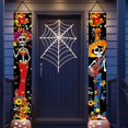 thumbnail image 5 of 2 pieces, 2D Flat Halloween and the Day of the Dead atmosphere porch hanging logo decorative banner, Halloween couplets with skull couple pattern, holiday home hanging flag, suitable for front door,, 5 of 5