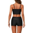 thumbnail image 3 of INSPIRAR CHIC Conjuntos de Bikini de Flores Tropicales para Mujeres de 2 Piezas con Tirantes Ajustables y Parte Superior con Cuerda, Pantalones Cortos de Baño, Trajes de Baño Medianos en Negro, 3 of 5