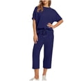 thumbnail image 2 of Gifts Dianli Women's Solid Color Crew Neck Short Sleeve Top and Wide-Leg Pants Two-Piece Set, Fashion Sporty Casual Outfit, Relaxed Fit with Pockets, Lightweight Breathable Material Pink M, 2 of 5