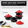 thumbnail image 3 of Bruntmor 8.5oz Oven Safe Mini Cocotte Ceramic Ramekins for Baking, Casserole with Lid (Matte Black w/Red Lid), 3 of 7