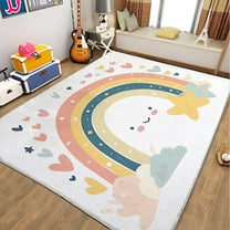 Washable Area Rug, Cartoon Rainbow Love Print Accent Floor Carpet For Dining Room Office Home, White Soft Low-Pile Non-Slip Rugs For Living Bedroom Rug