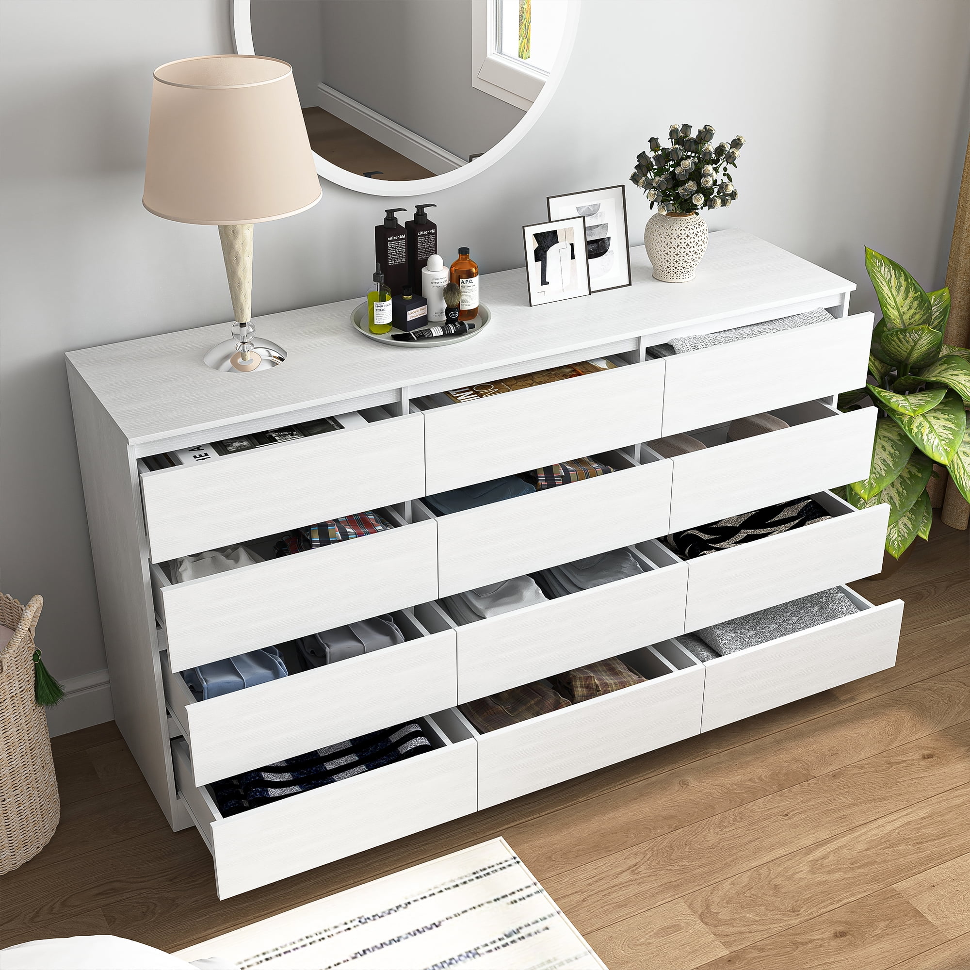 YYAo White Dresser for Bedroom, 12 Chest of Drawers, Wooden Dressers for Bedroom, Living Room,Hallway YYAo White Dresser for Bedroom, 12 Chest of Drawers, Wooden Dressers for Bedroom, Living Room,Hallway