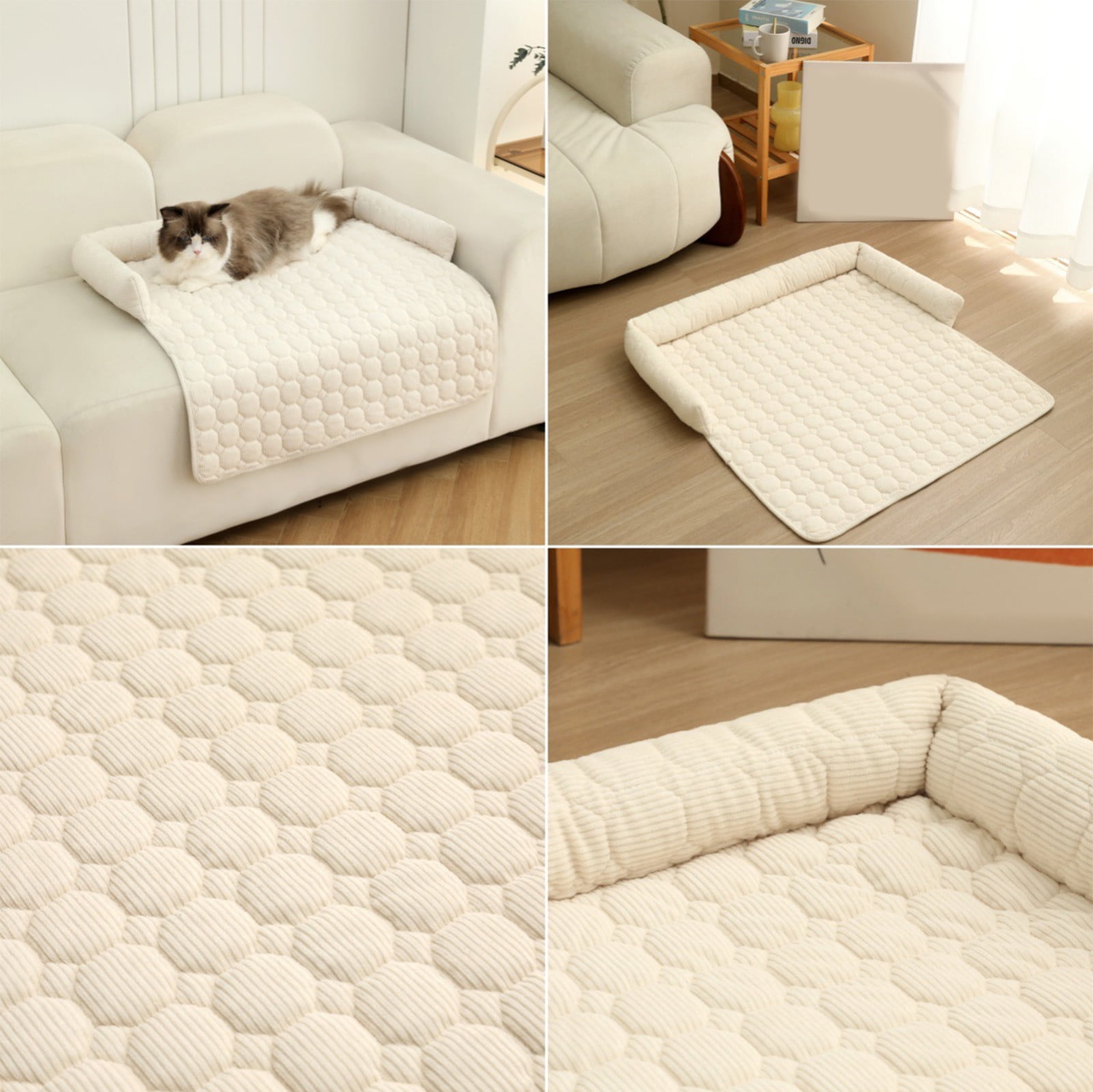 Plush Pet Sofa Bed Cushion Solid Color - Soft Sleeping Nest for Cats Dogs with Stay-in-Place Base, Machine Washable Cover Floor Sofa Furniture Protector