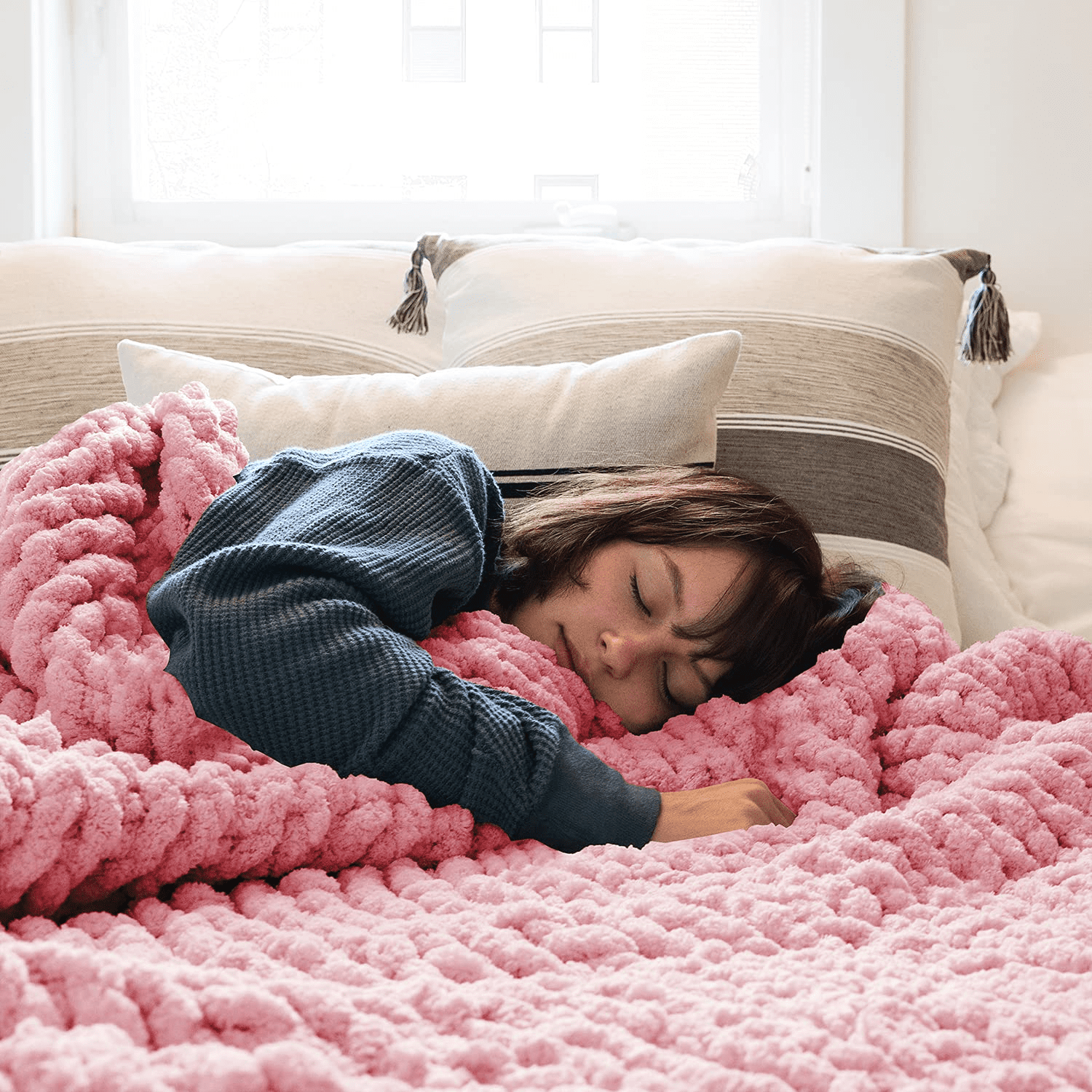 Pink Chunky Throw Knit Blanket For Bed Comtest Chunky Knit Throw