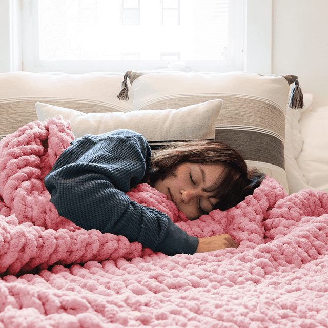 Comtest Couverture Jetée en Tricot Épais en Chenille, Rose, 50"x60 Pouces (Format Bureau)