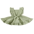 thumbnail image 3 of Girls Solid Color Suspender Skirt  Sleeveless Square Collar Large Hem High Waist Dress with Ruffles, 3 of 7
