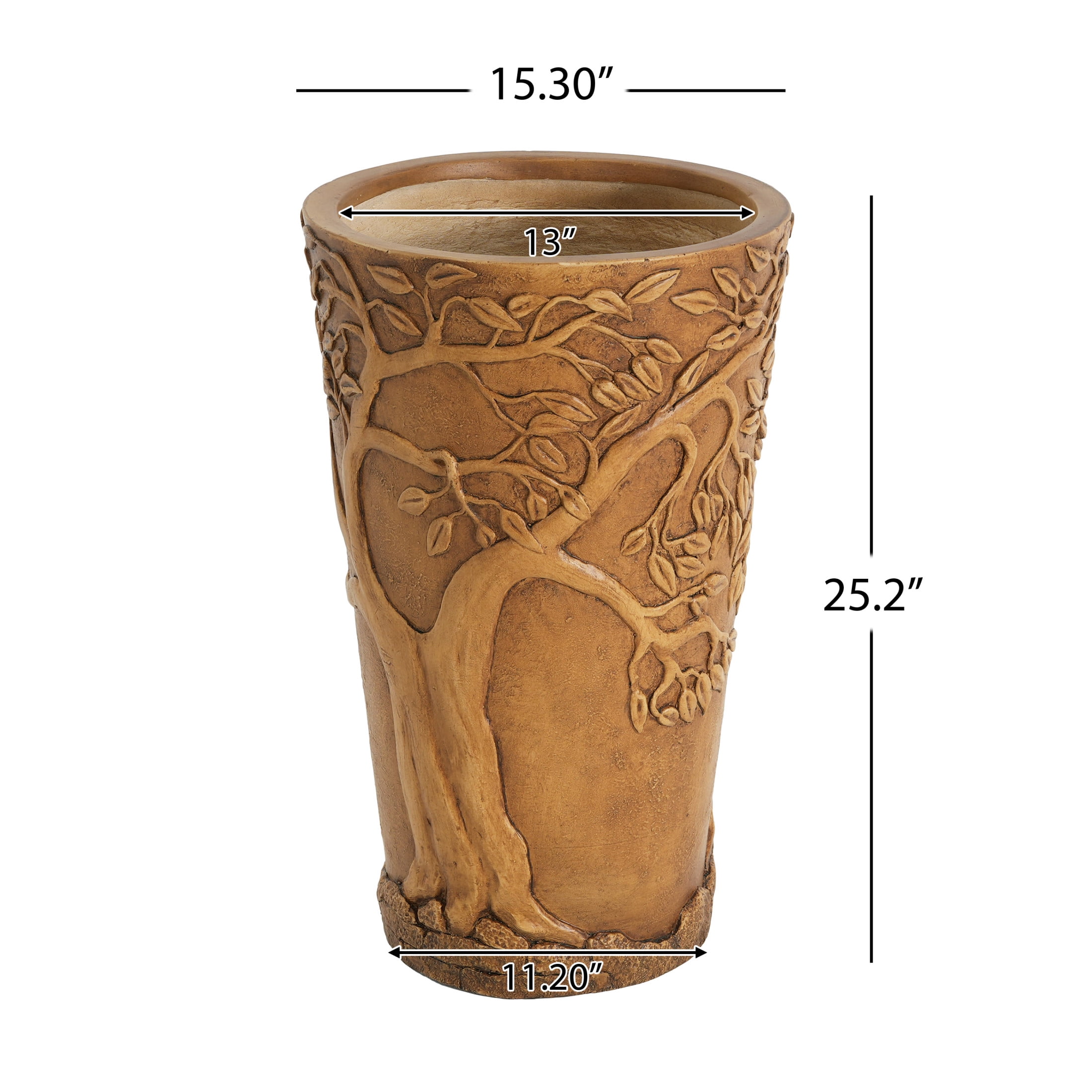 Christopher Knight Home 25" Tall MGO Outdoor Indoor Decorative Planter with 3D Tree of Life Texture, Antique Bronze