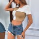 thumbnail image 5 of Camiseta sin mangas de verano para mujer, manga corta, cuello redondo, punto acanalado, bloque de color, camiseta sin mangas para mujer, 5 of 7