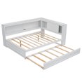 thumbnail image 6 of Harper & Bright Designs Full Size Wooden Storage Daybed Frame, Daybed Bed with Trundle & Storage Shelves, L Shape Corner Daybed with Light & Sliding Doors, White, 6 of 14
