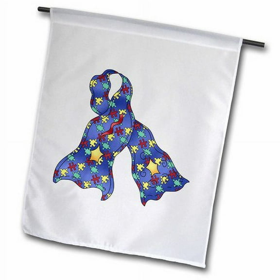3dRose, Blue Puzzle Autism Aspergers  Awareness Ribbon Cause Design, 18 x 27 inch Garden Flag