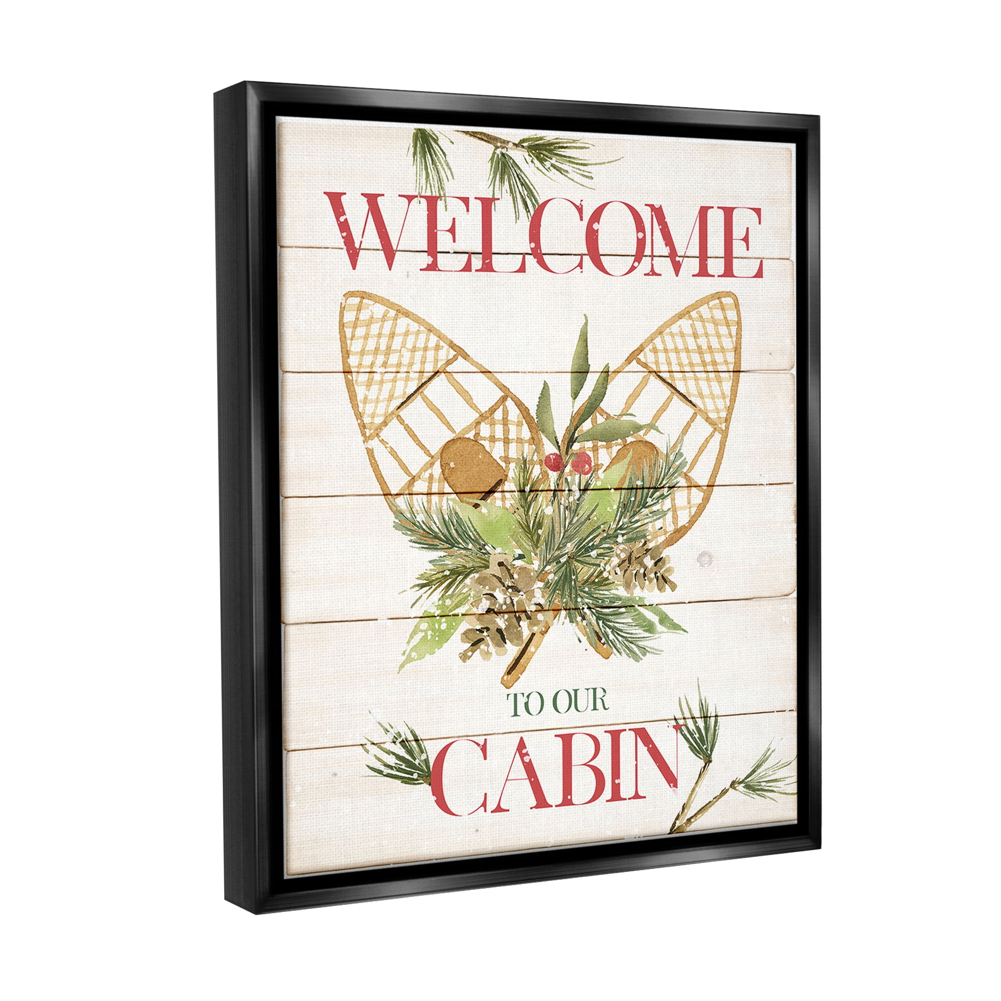 Stupell Industries Rustic Cabin Welcome Botanical & Floral Painting Black Floater Framed Canvas Art Print Wall Art, 17 x 21
