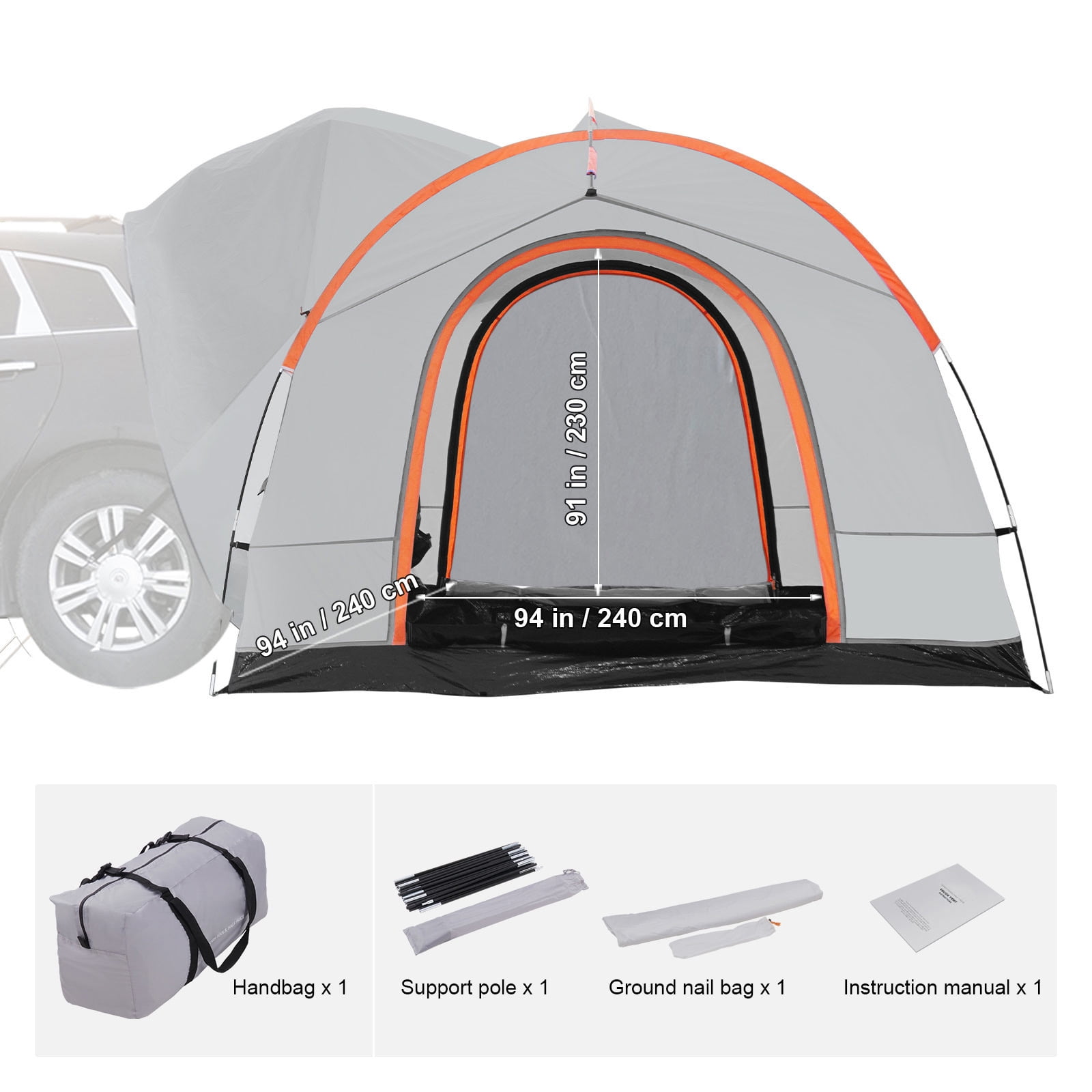 VEVOR SUV Camping Tent 8-8 Ft Waterproof Pickup SUV Tent with Rainfly Carry Bag Car Canopy Shelter for Camping Outdoor Travel