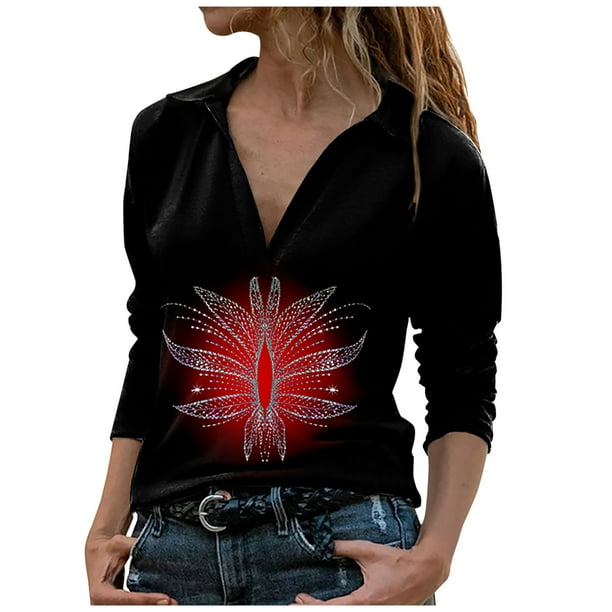 Blusa informal con estampado de manga larga y cuello vuelto para mujer a la moda Fridja fjkfkj8098