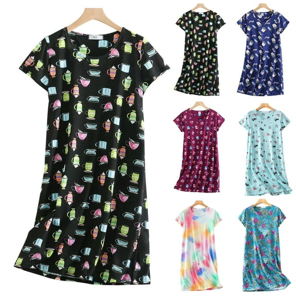 Soft Knit Nightgown Round Neck Short Sleeve Sleepwear Plus Size Home Dress