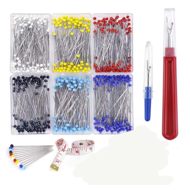 1000 Piezas 10 Alfileres de costura de color 38 mm Alfileres de cabeza de bola de vidrio multicolor con desgarrador de costura y cinta métrica suave para joyería de confección Fokelyi HMJM265