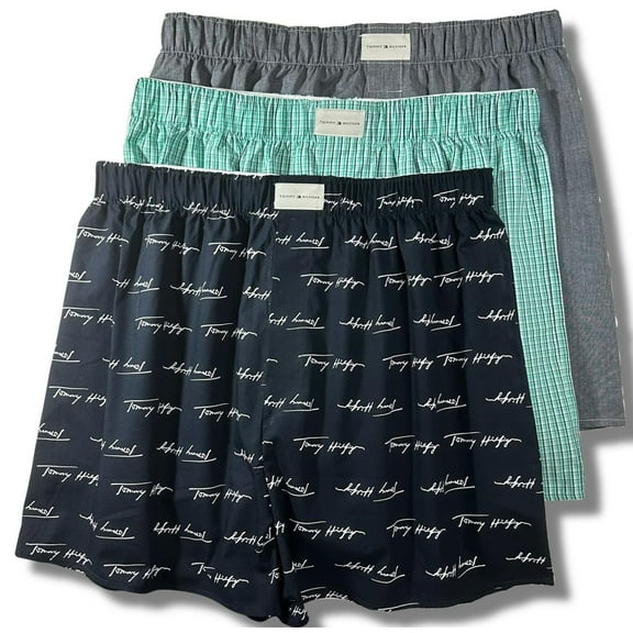 TOMMY HILFIGER MEN X3 - 243 SULTAN GREEN SMALL - 3 PACK WOVEN BOXER UNDERWEAR