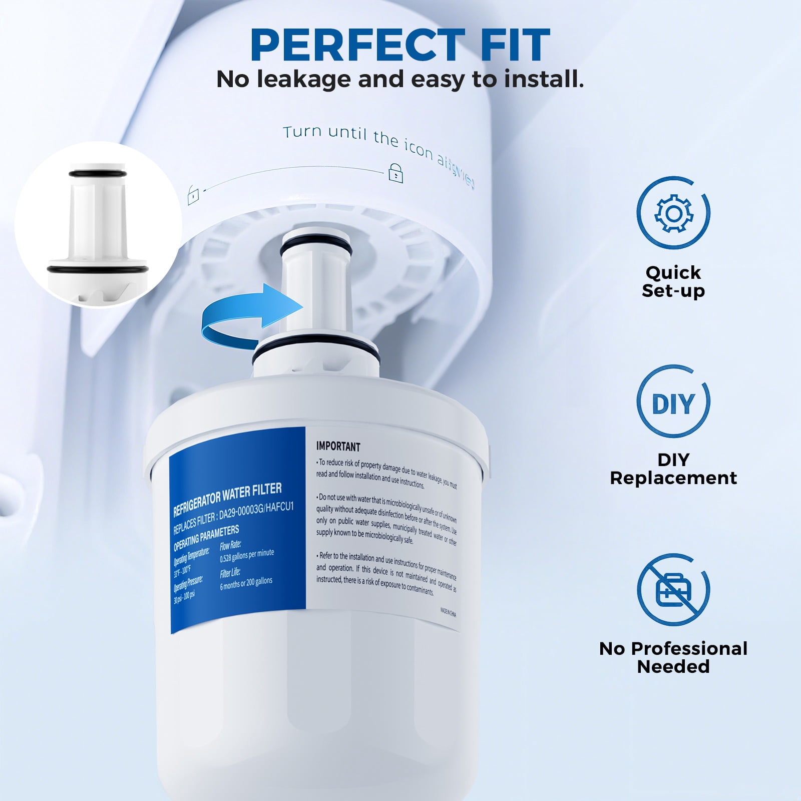 Aiqeek Refrigerator Water Filter 3-Pack NSF 42 Certified,Water Filter for Refrigerator,Compatible with Aqua-Pure Plus/DA29-00003G/HAFCU1, 0.5 GPM Fast Flow