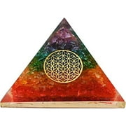 7 Chakra Onyx Crystal Orgone Pyramid, Organite Pyramid Flower of Life
