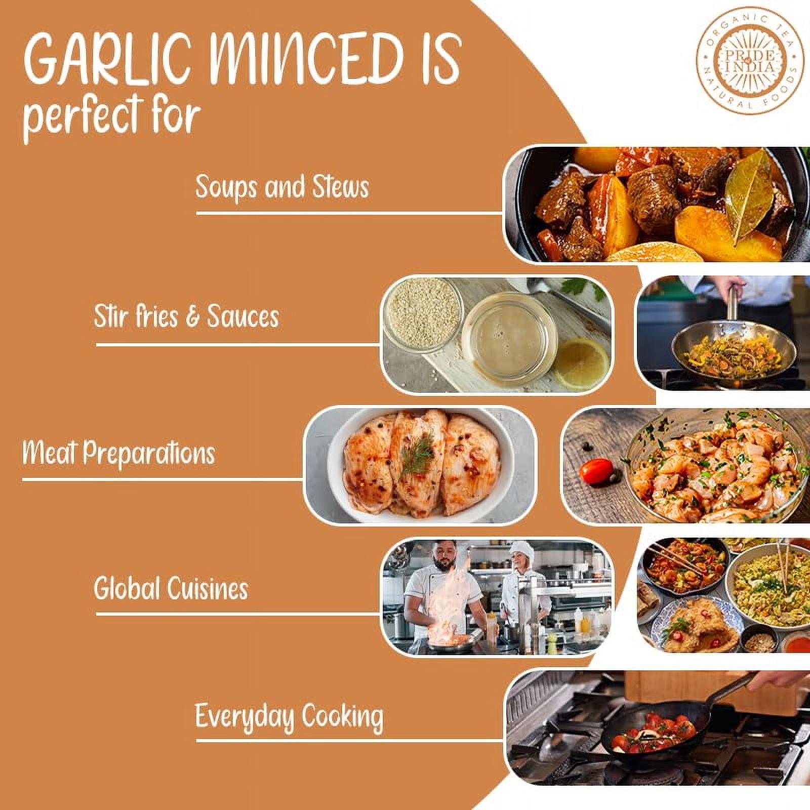 Pride of India - PACK of 6 - Garlic Minced – Gourmet Seasoning – Ideal for Dips/Sauces/Bread/Salad/Stir-Fries – Ideal Pantry Condiments – Easy to Use – 1.9 oz. Small Dual Sifter Bottle
