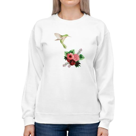 A Hummingbird And Flowers Sweatshirt Women -SPIdeals Designs, Female Small