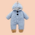 thumbnail image 2 of Baby Boy Girls Winter Warm Rompers Unisex Newborn Fleece Outfits Bodysuits Toddler Baby Boys Girls Color Plush Cute Bear Ears Winter Thick Keep Warm Jumpsuit Romper Blue 12-18 Months, 2 of 7