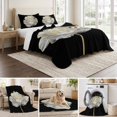 thumbnail image 6 of Queen Quilt Set 90''x96'', Flower Black Lightweight Summer Bedspread Coverlet Set with 2 Pillow Shams, Gold White Abstract Floral Aesthetic Breathable All Season Quilt Bedding for Bedroom/Guest Room, 6 of 9