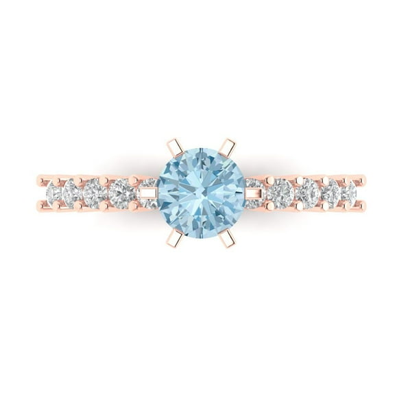 Solitaire with Accents Engagement Ring for Women - 1.05ct Natural Aquamarine in 18K Rose Gold Promise Ring