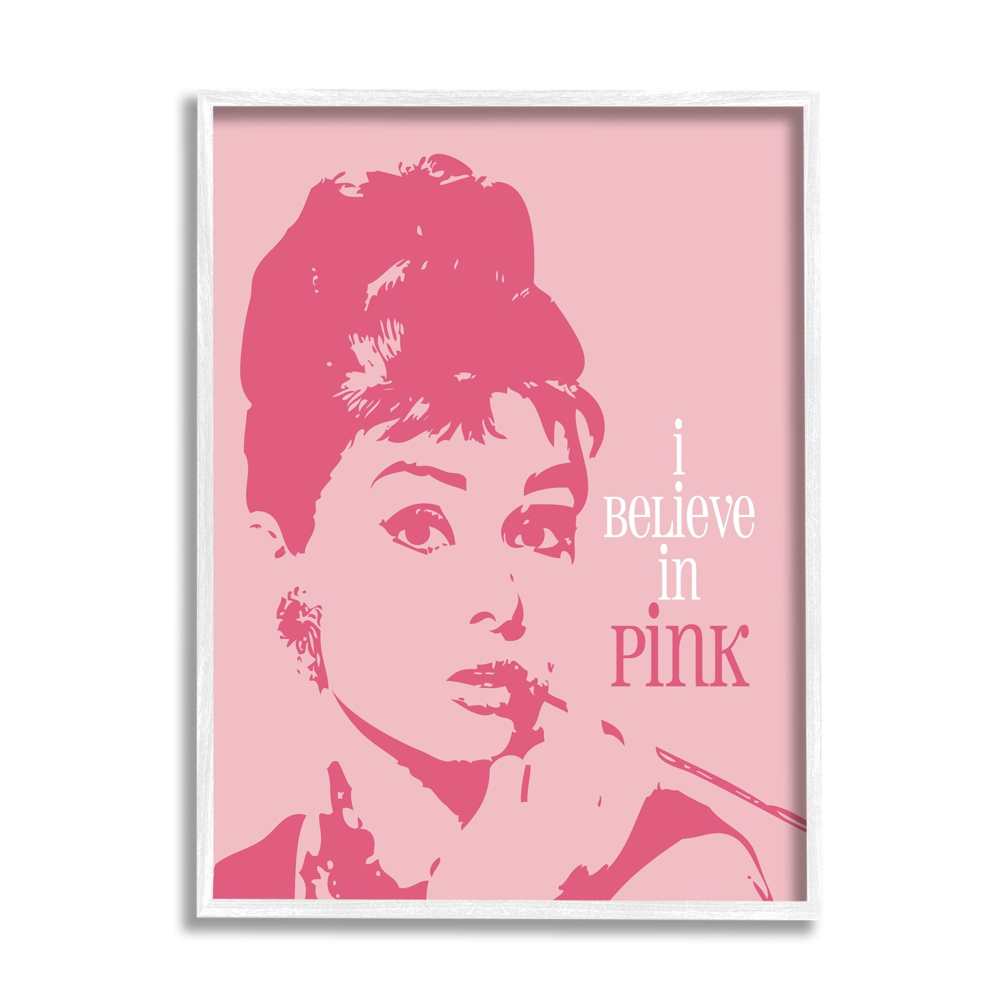 Stupell Industries Believe In Pink Audrey Hepburn Actress Text Design Framed Wall Art, 16 x 20, Design by Ioana Horvat