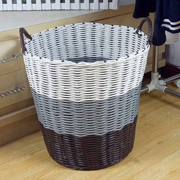 OUNONA White Plastic Woven Clothing Storage Basket Laundry Toy Container for Home and Bathroom XL