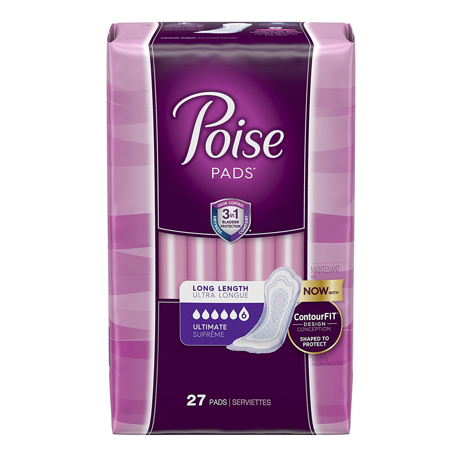 Poise Heavy Absorbency Female Incontinent Pad, Long, Large, 108 Ct