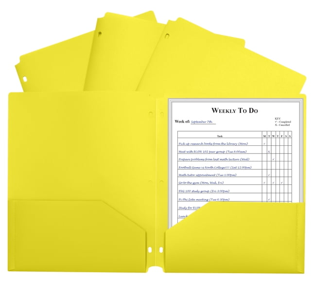 C-Line Poly Folders, 3-Hole Punch, 2-Pocket, Yellow, Pack of 25