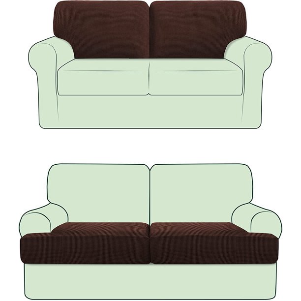 CHUN YI 2 Piece Stretch Couch Sofa Backrest Cushion Slipcover Checks Spandex Jacquard Fabric (T 2PC, Chocolate)