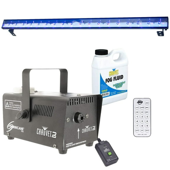 ADJ Eco UV Bar Plus IR Black Light with Chauvet DJ Hurricane 700 Fog Machine Package