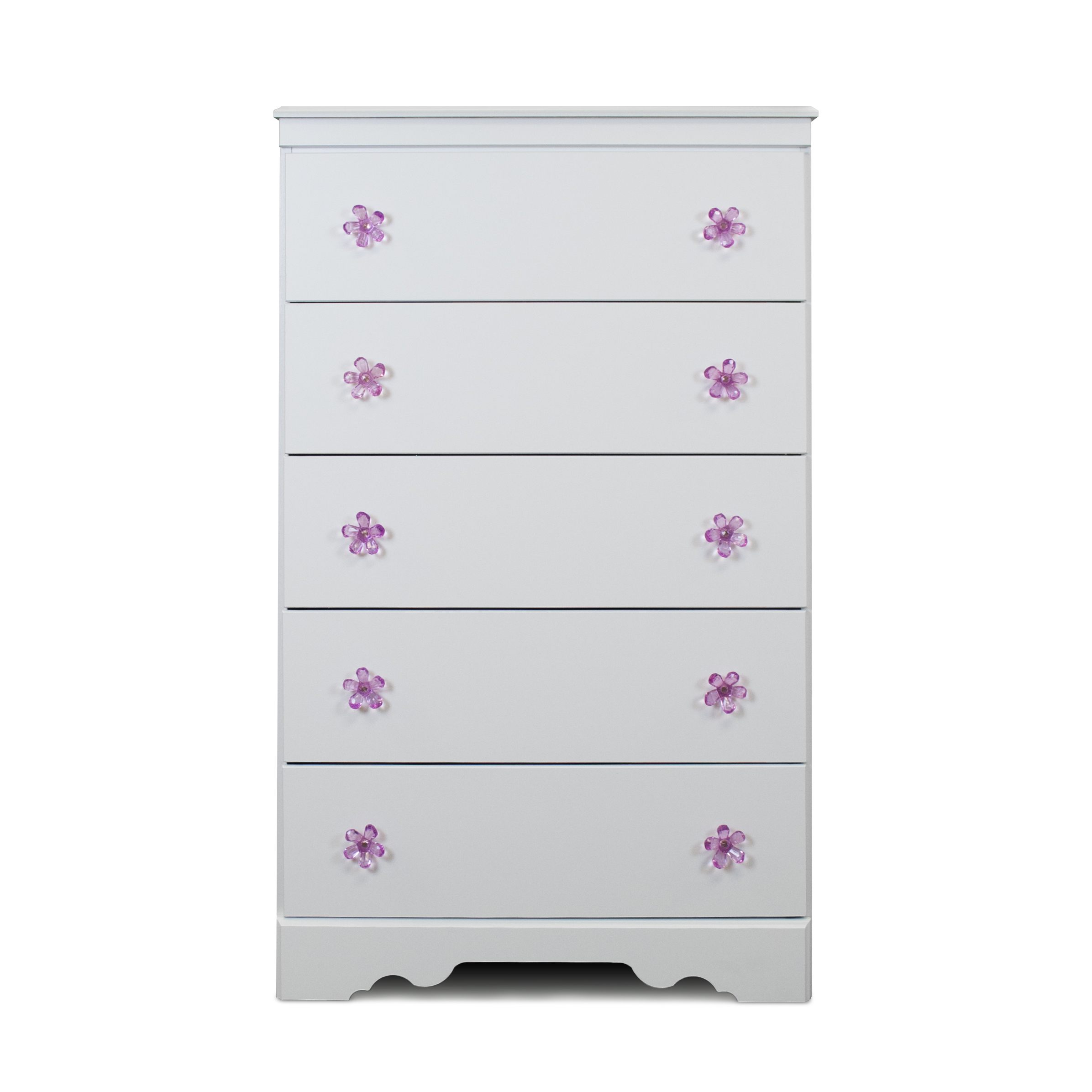 American Furniture Classics Savannah Collection 269K3TT Three Piece White Bedroom set with attractive pink and purple pulls including Twin over Twin Metal Bunkbed, Night Stand, and Five Drawer Chest - image 2 of 9