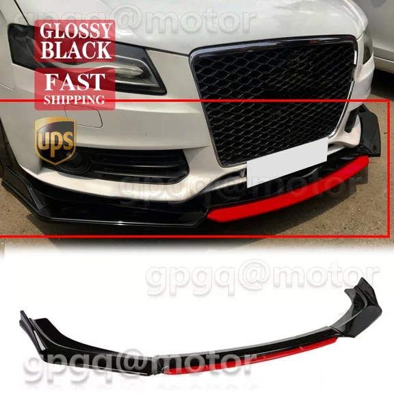 For Audi 8V A3 Sline / S3 2013-2016 Glossy Black & Red Front Bumper Lip Splitter
