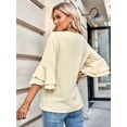 thumbnail image 4 of Blusa de mujer, elegante escote en V, mangas 3/4, blusas casuales, tops tipo túnica, 4 of 5