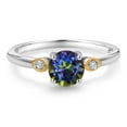 thumbnail image 2 of Gem Stone King 925 Silver and 10K Yellow Gold Blue Mystic Topaz and White Lab Grown Diamond 3-Stone Engagement Ring for Women (1.03 Cttw, Round 6MM, Gemstone November Birthstone, Size 7), 2 of 4