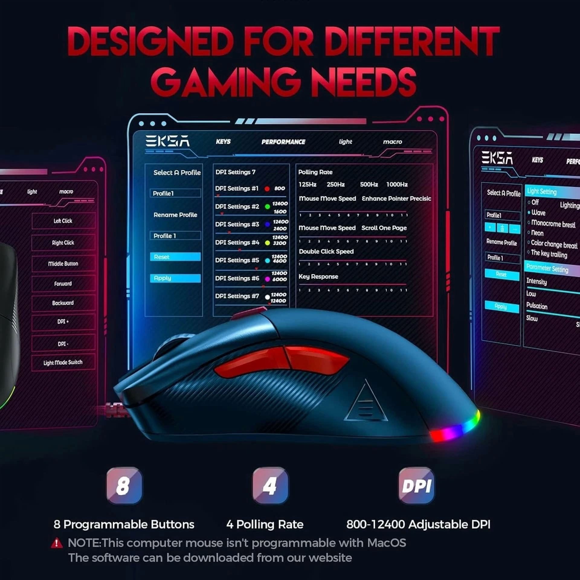 CIRCLE- Eksa Em500 Wired Gaming Mouse – Rgb, 8 Buttons, 12400 Dpi – New In Box